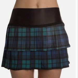 Faye + Florie Lisa Tartan Plaid Plated Ruffle Blue & Green Skort Skirt Size XL